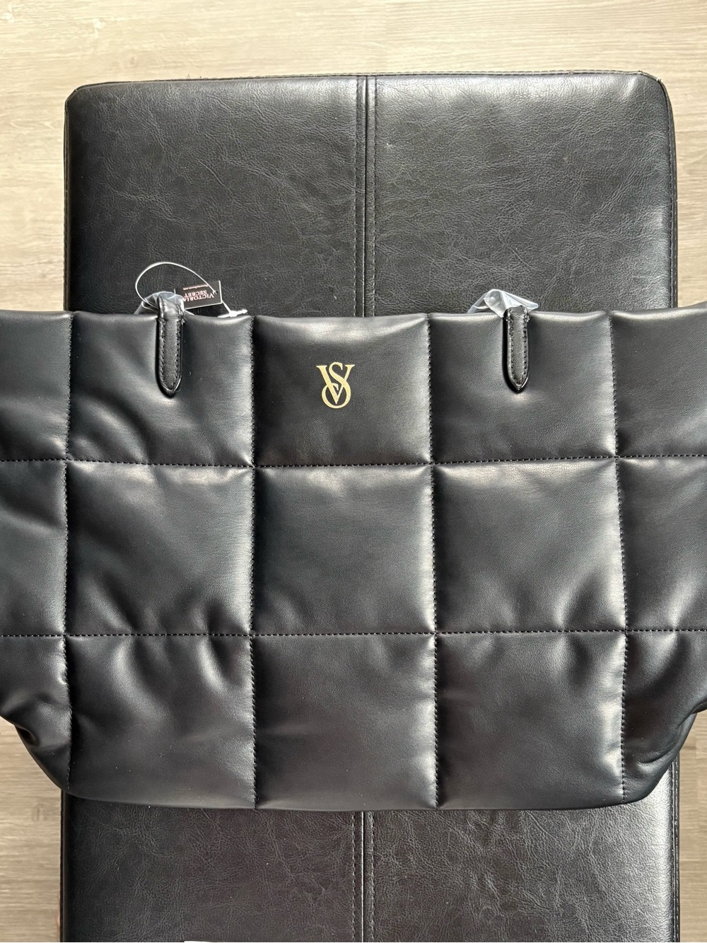 Victoria's Secret Quilted Black Leather Tote Bag